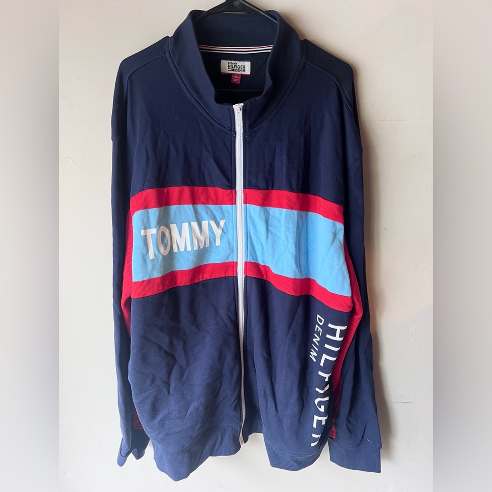 Tommy Hilfiger Denim Men's Navy Colorblock Full Zip Track Jacket size XXL NWT